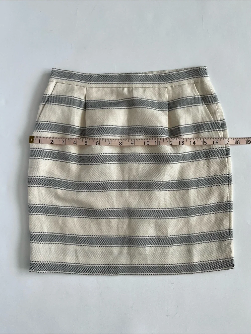 J. Crew Cream and Gray Striped Pencil Skirt